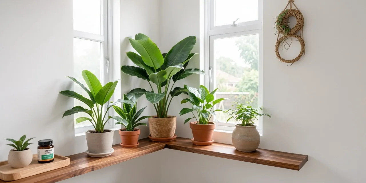 Botanical office interior with tropical plants