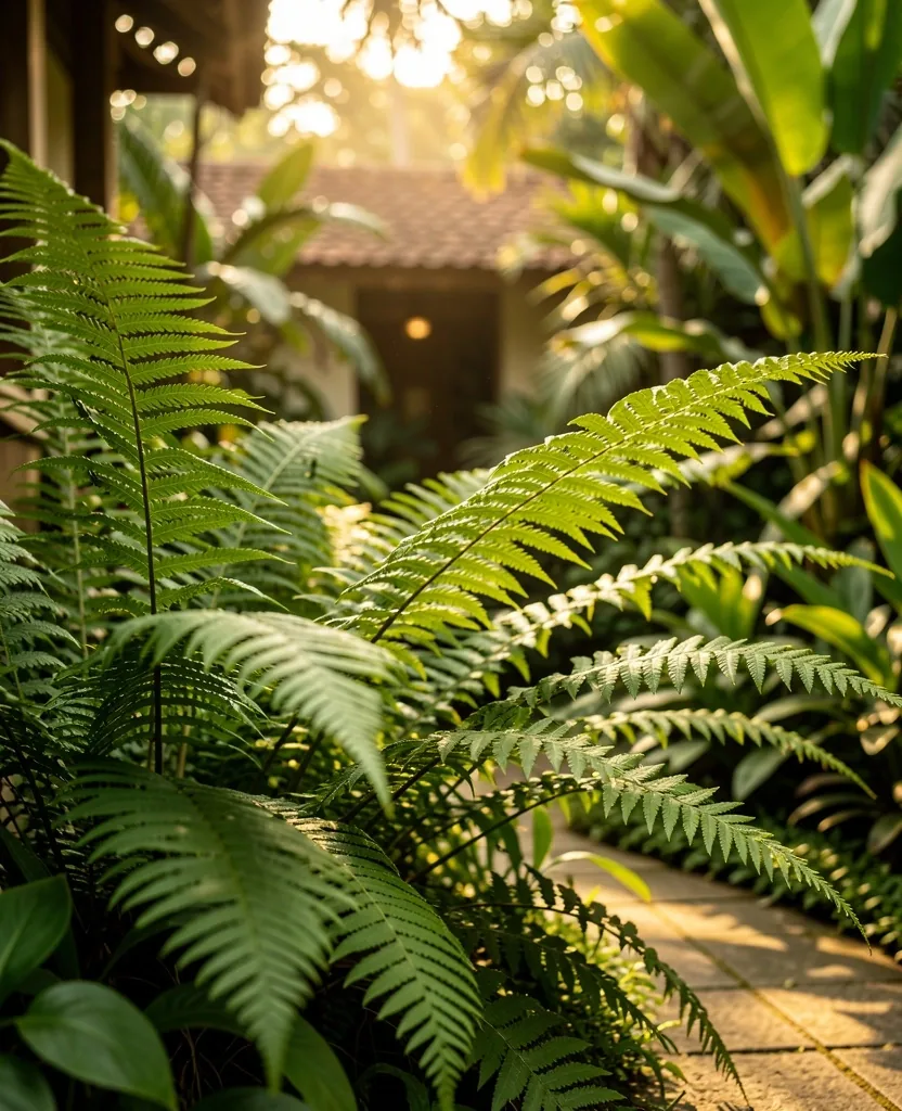 Fresh botanical leaves in natural morning light