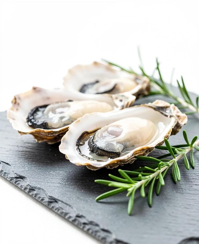 Fresh oysters arranged on a slate plate