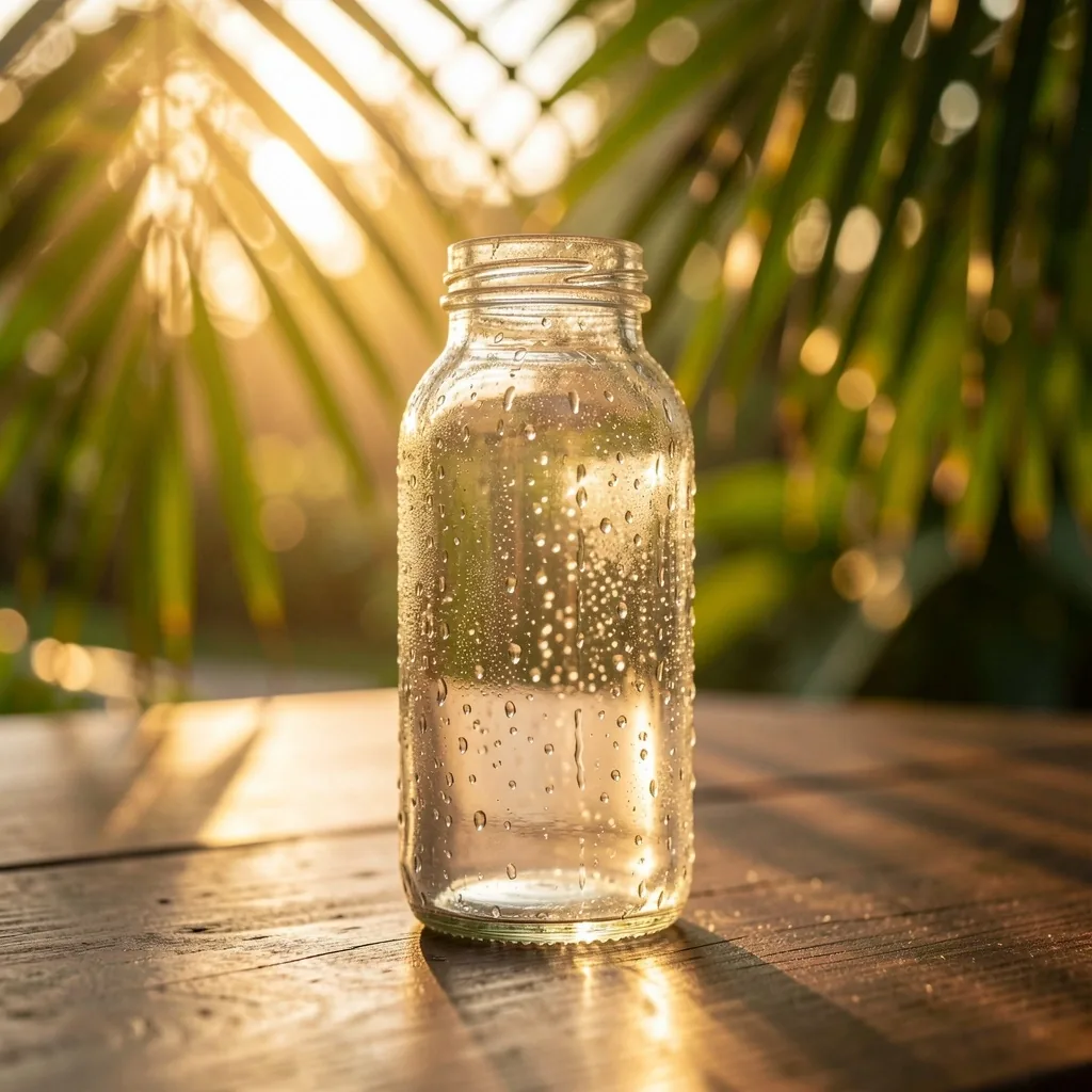 Water bottle in tropical morning light
